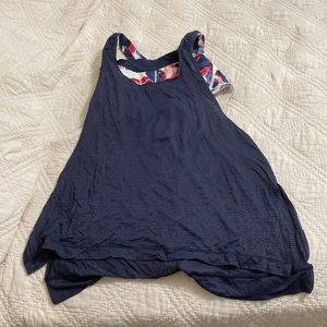 Lululemon Navy, Tank Top With Attached Floral Sports Bra, Size 10